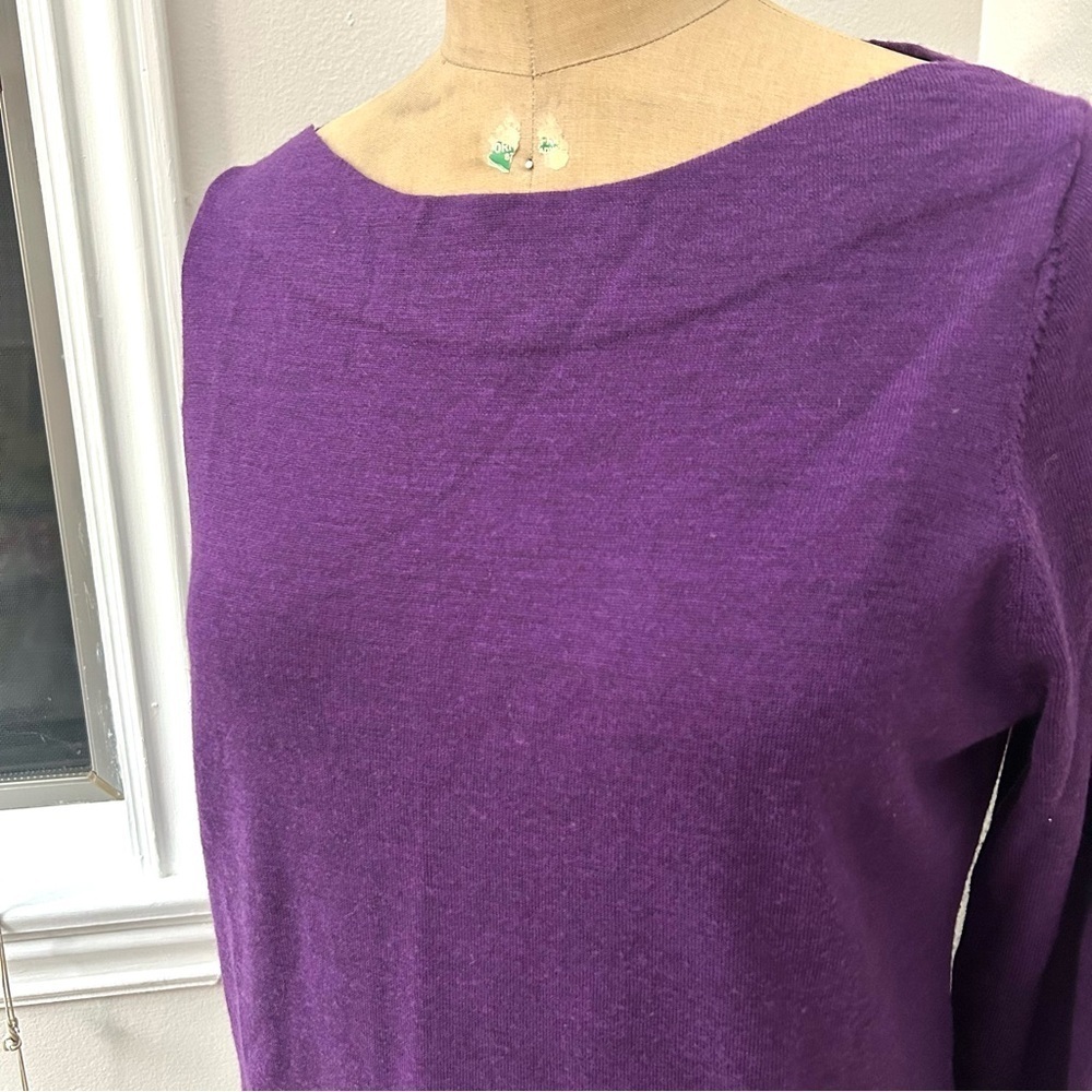 Eileen Fisher Women’s Purple Wool Boatneck Long Sleeve Tunic Sweater Sz L - Picture 3 of 12